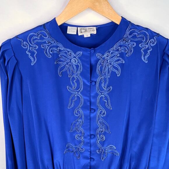 Vintage Anne Klein Royal Blue Embroidered Blouse 6 - Picture 7 of 7